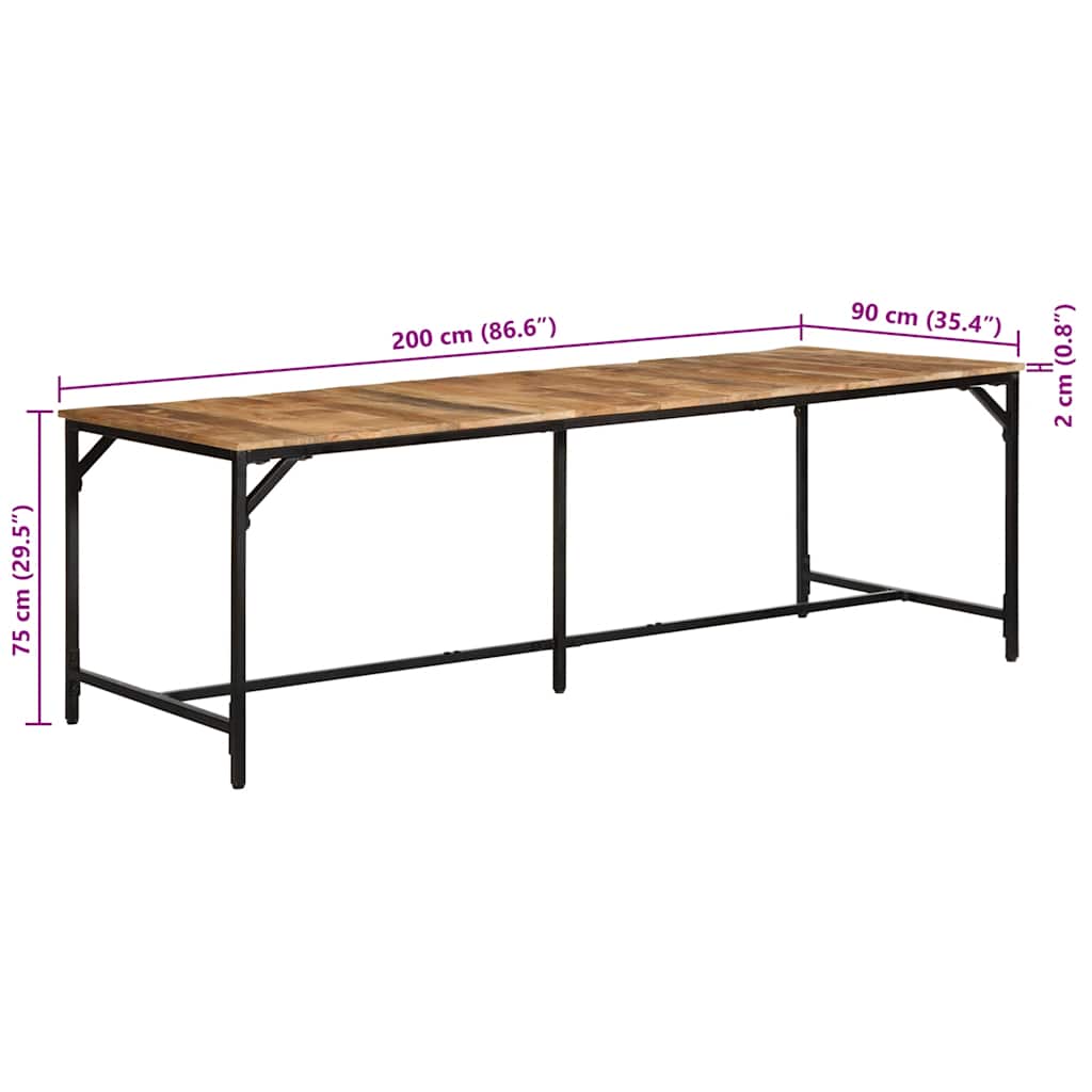Tavolo da Pranzo 220x90x75 cm in Legno Grezzo Massello di Mango | homemem39