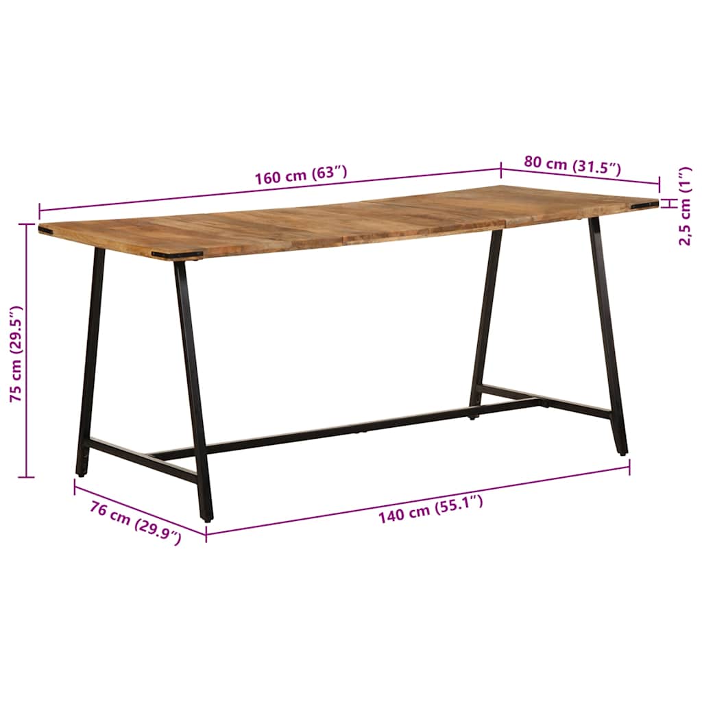 Tavolo da Pranzo 160x80x75 cm in Legno Massello di Mango | homemem39