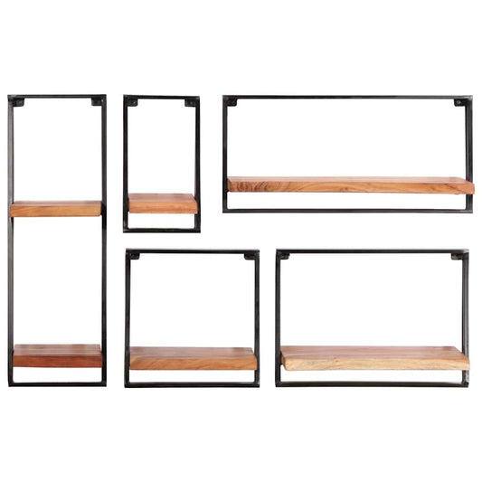 Mensole da Parete 5 pz in Legno Massello di Acacia | homemem39