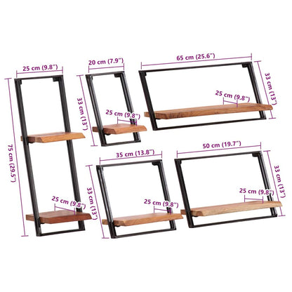 Mensole da Parete 5 pz in Legno Massello di Acacia | homemem39