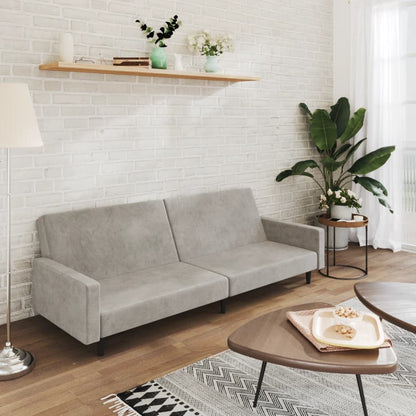 Divano Letto a 2 Posti Grigio Chiaro in Velluto - homemem39