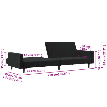 2-Sitzer-Schlafsofa aus schwarzem Samt