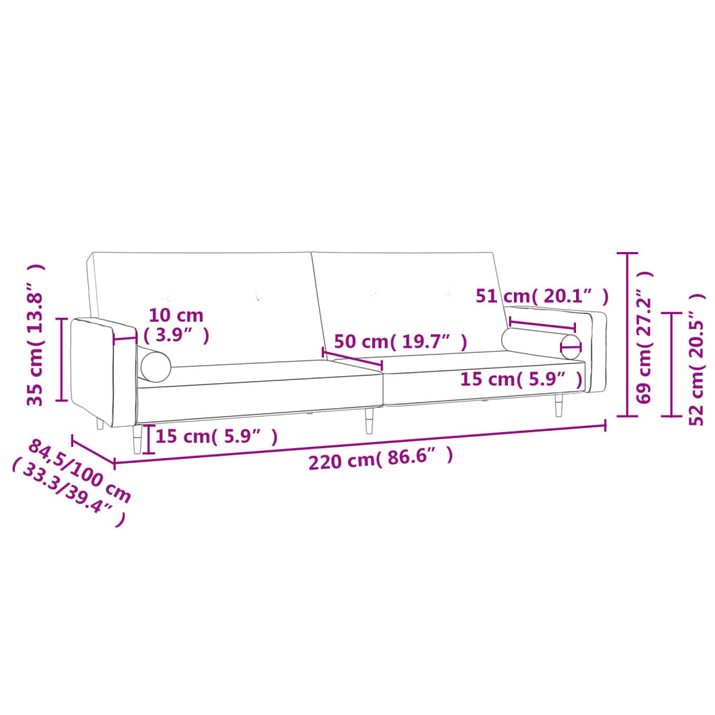 2-Sitzer-Schlafsofa mit 2 dunkelgrünen Samtkissen