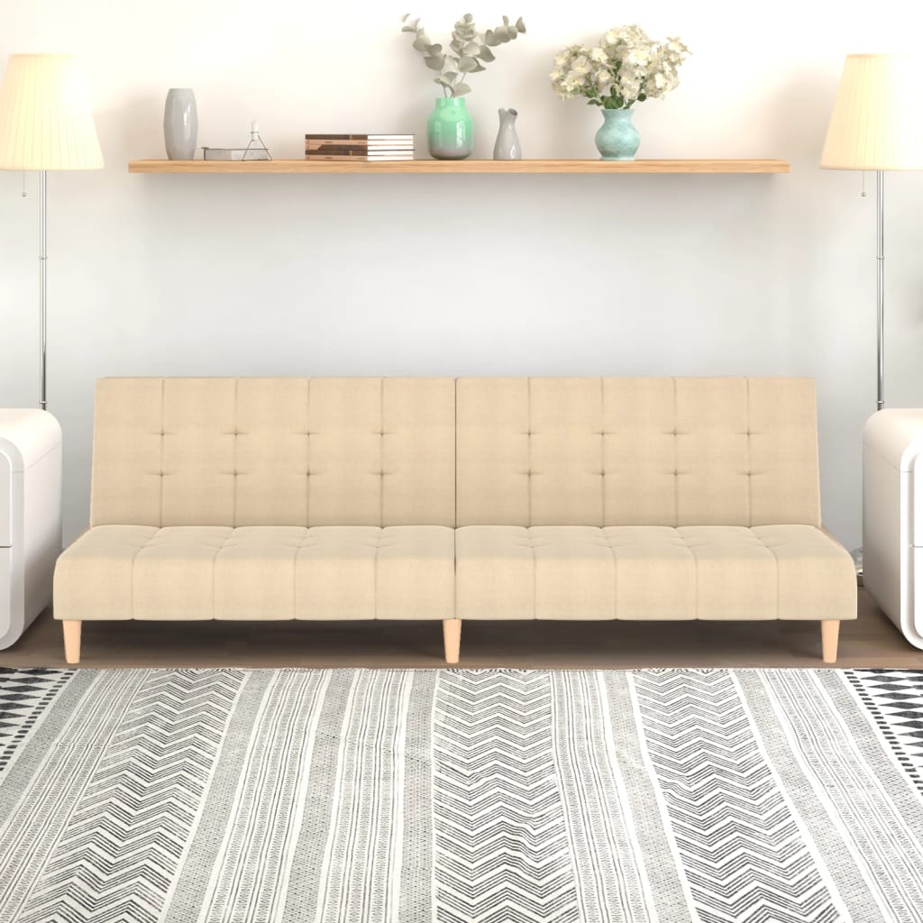 Divano Letto a 2 Posti Crema in Tessuto - homemem39