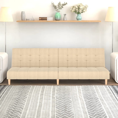 Divano Letto a 2 Posti Crema in Tessuto - homemem39
