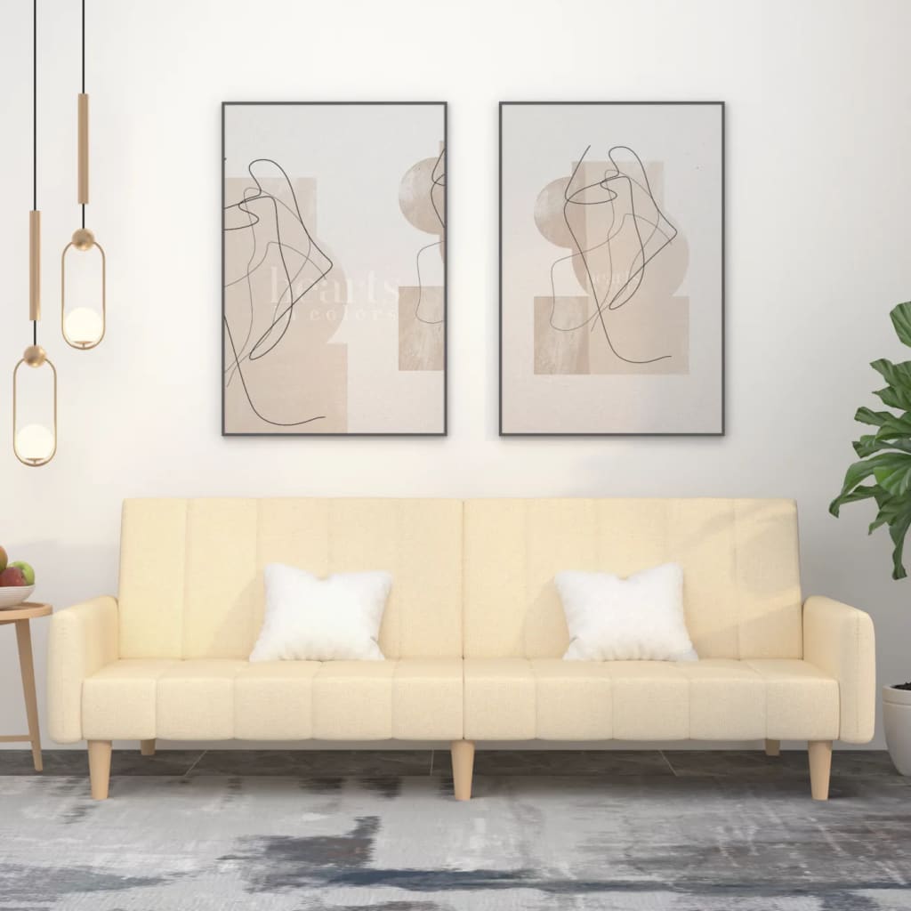 Divano Letto a 2 Posti Crema in Tessuto - homemem39