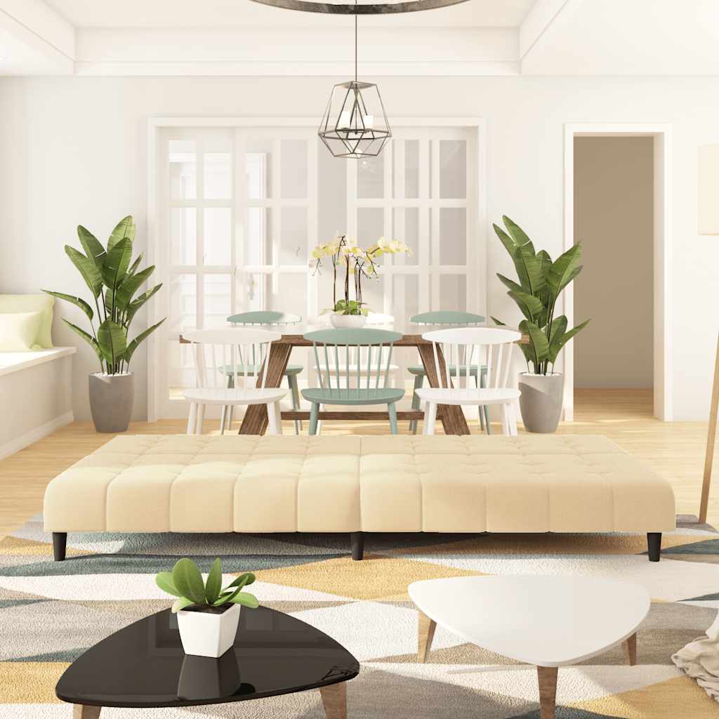 Divano Letto a 2 Posti Crema in Velluto - homemem39