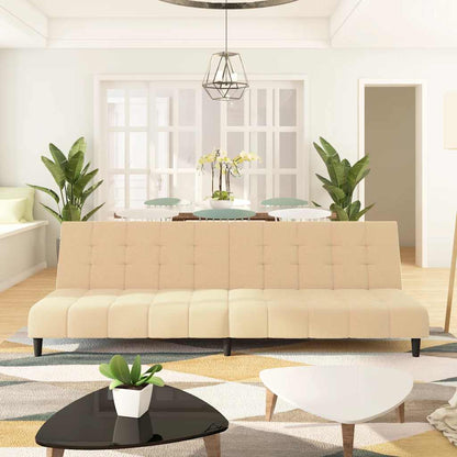 Divano Letto a 2 Posti Crema in Velluto - homemem39