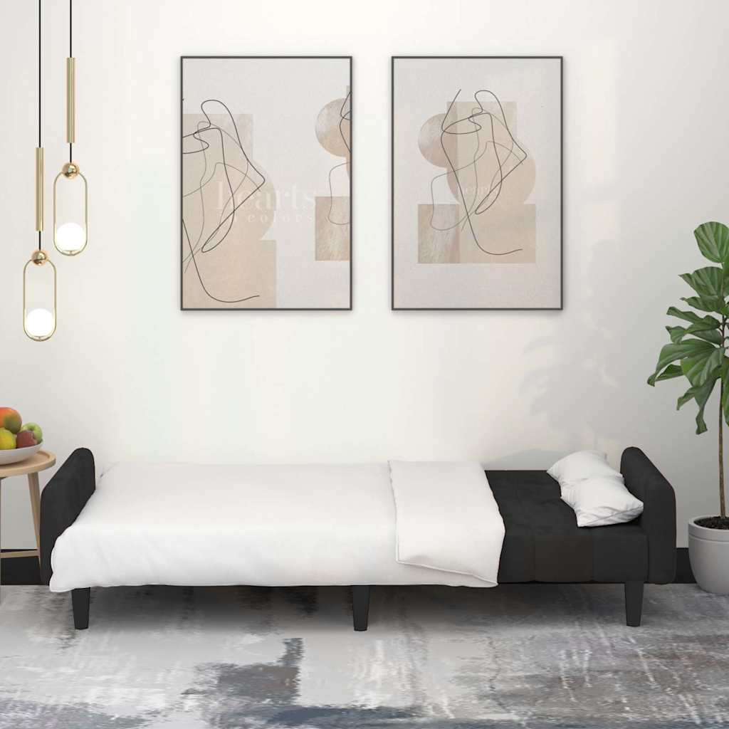 Divano Letto a 2 Posti Nero in Velluto - homemem39