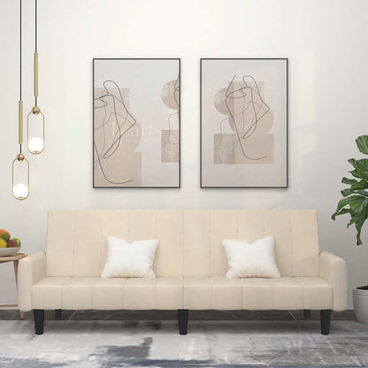 Divano Letto a 2 Posti Crema in Velluto - homemem39