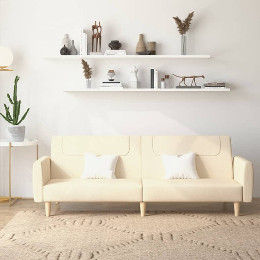 Divano Letto a 2 Posti Crema in Tessuto - homemem39