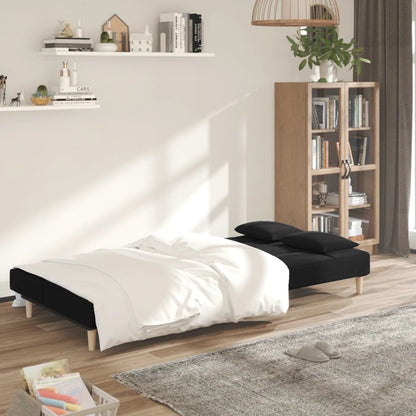 2-Seater Sofa Bed with 2 Black Fabric Cushions