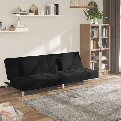 2-Sitzer-Schlafsofa mit 2 schwarzen Stoffkissen