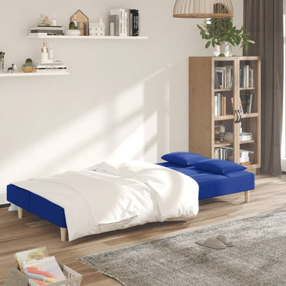 Divano Letto a 2 Posti con 2 Cuscini Blu in Tessuto | homemem39