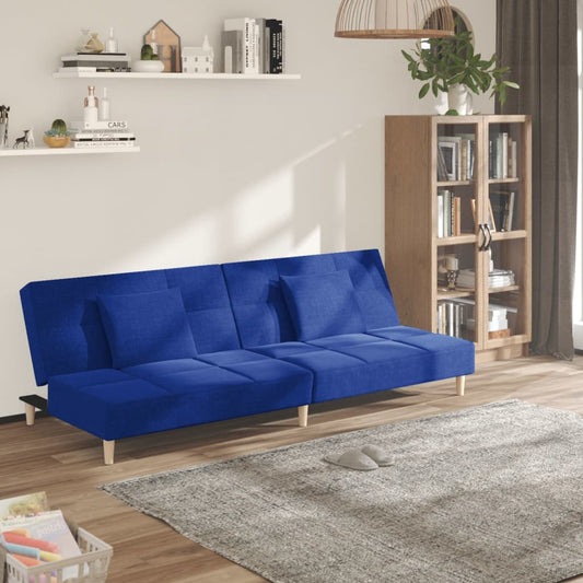 Divano Letto a 2 Posti con 2 Cuscini Blu in Tessuto | homemem39