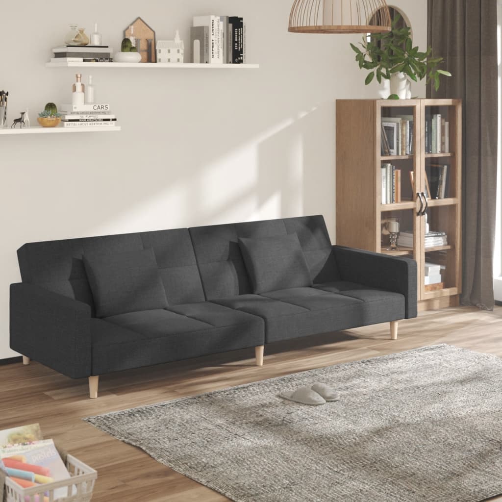 2-Sitzer-Schlafsofa mit 2 dunkelgrauen Stoffkissen