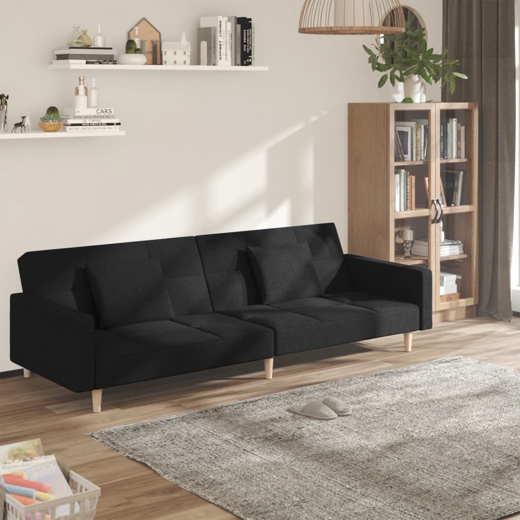 2-Sitzer-Schlafsofa mit 2 schwarzen Stoffkissen