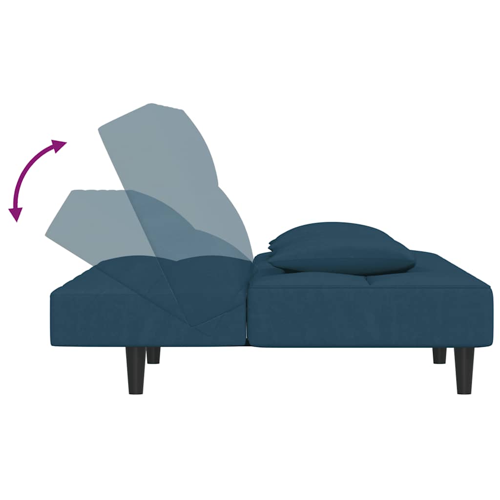 Divano Letto a 2 Posti con 2 Cuscini Blu in Velluto | homemem39