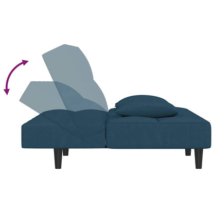 Divano Letto a 2 Posti con 2 Cuscini Blu in Velluto | homemem39