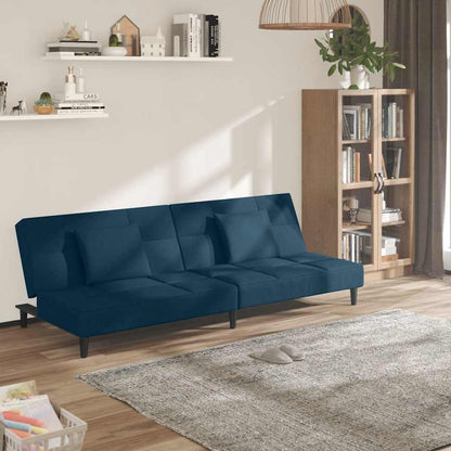 Divano Letto a 2 Posti con 2 Cuscini Blu in Velluto | homemem39
