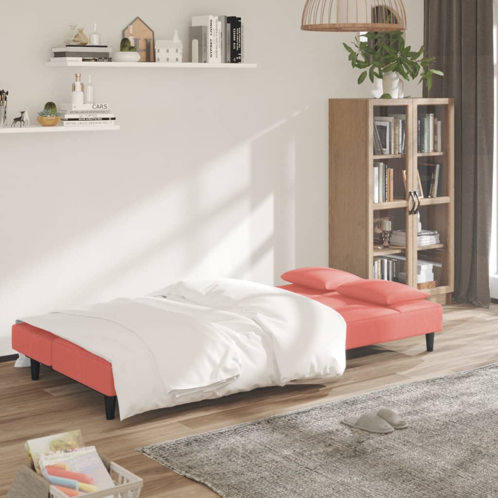 Divano Letto a 2 Posti con 2 Cuscini Rosa in Velluto | homemem39