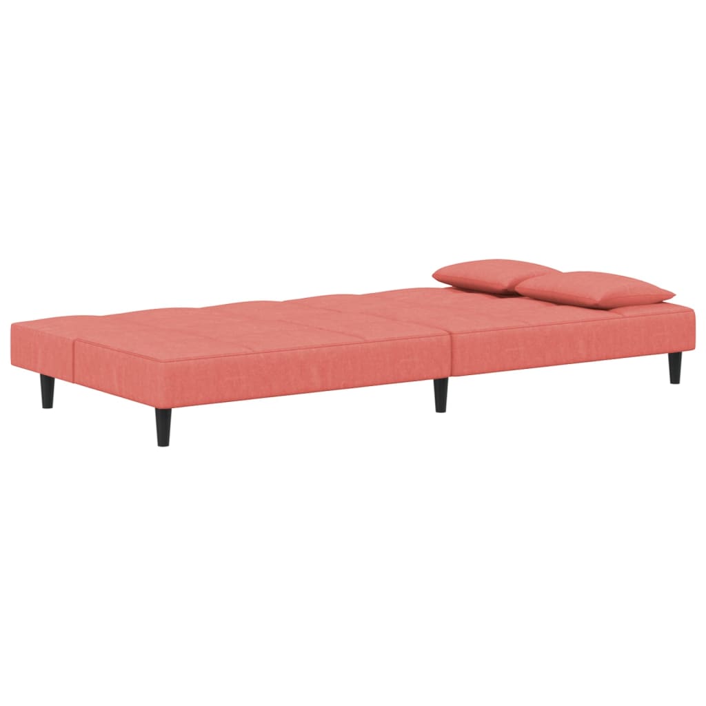 Divano Letto a 2 Posti con 2 Cuscini Rosa in Velluto | homemem39