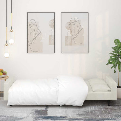 Divano Letto a 2 Posti con 2 Cuscini Crema in Velluto - homemem39