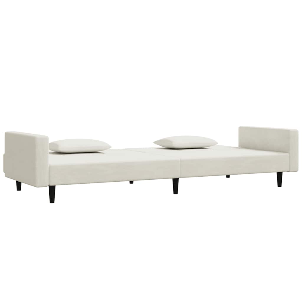 Divano Letto a 2 Posti con 2 Cuscini Crema in Velluto - homemem39