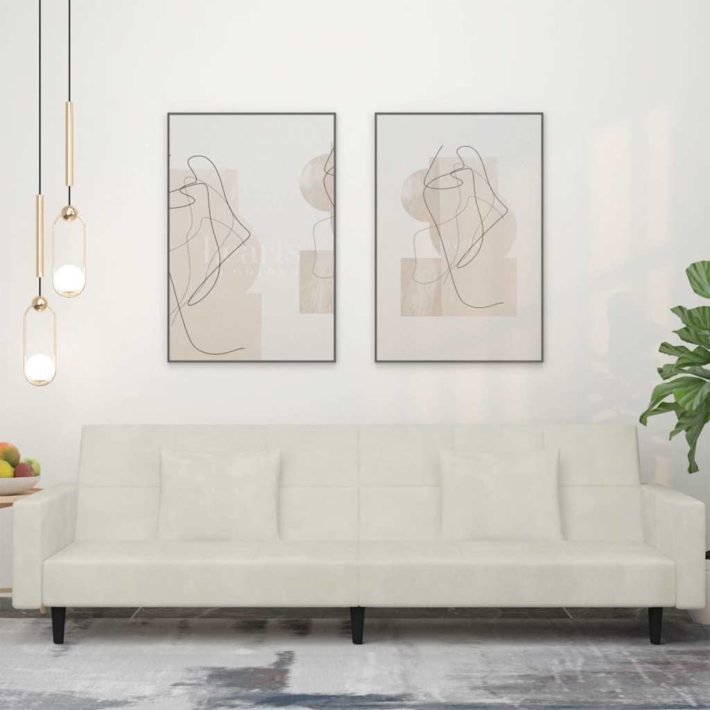 Divano Letto a 2 Posti con 2 Cuscini Crema in Velluto - homemem39