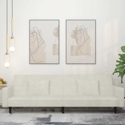 Divano Letto a 2 Posti con 2 Cuscini Crema in Velluto - homemem39