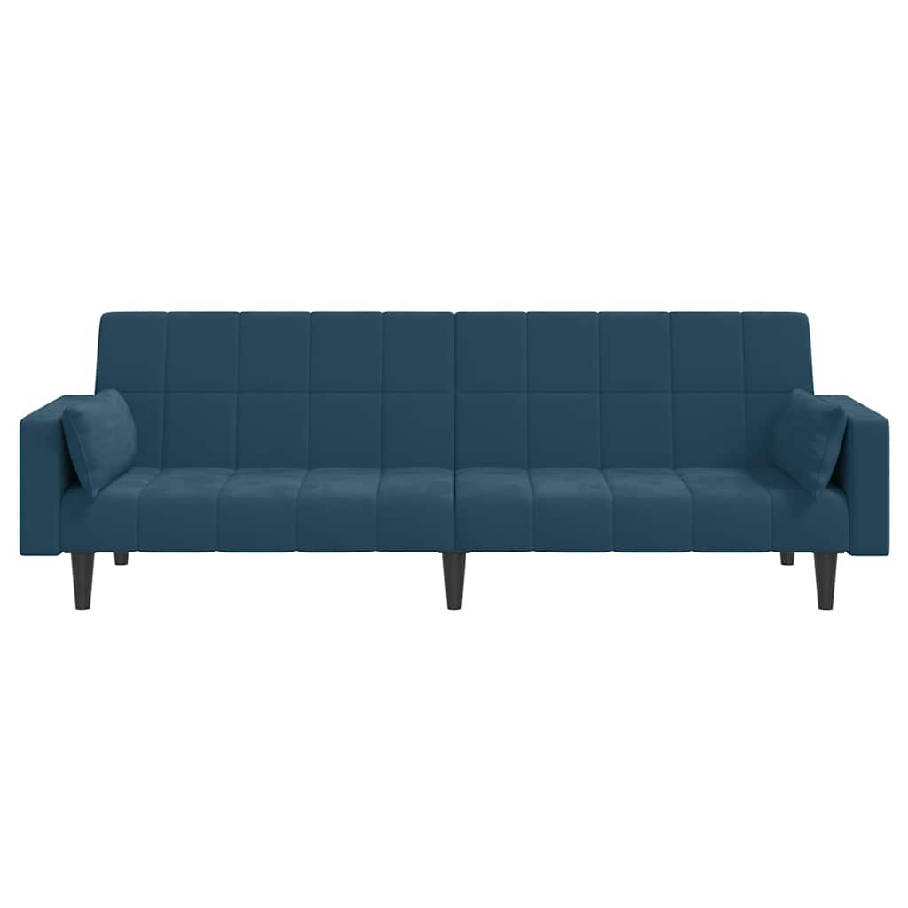Divano Letto a 2 Posti con 2 Cuscini Blu in Velluto | homemem39