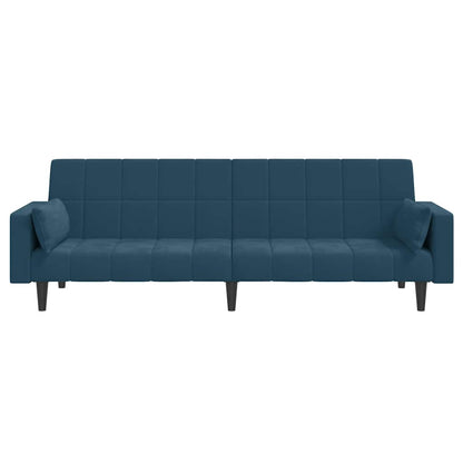 Divano Letto a 2 Posti con 2 Cuscini Blu in Velluto | homemem39