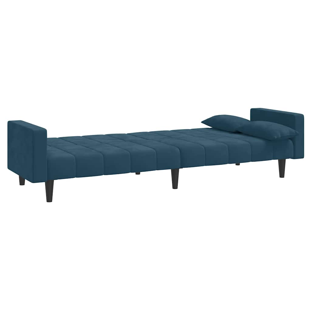 Divano Letto a 2 Posti con 2 Cuscini Blu in Velluto | homemem39