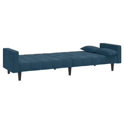Divano Letto a 2 Posti con 2 Cuscini Blu in Velluto | homemem39
