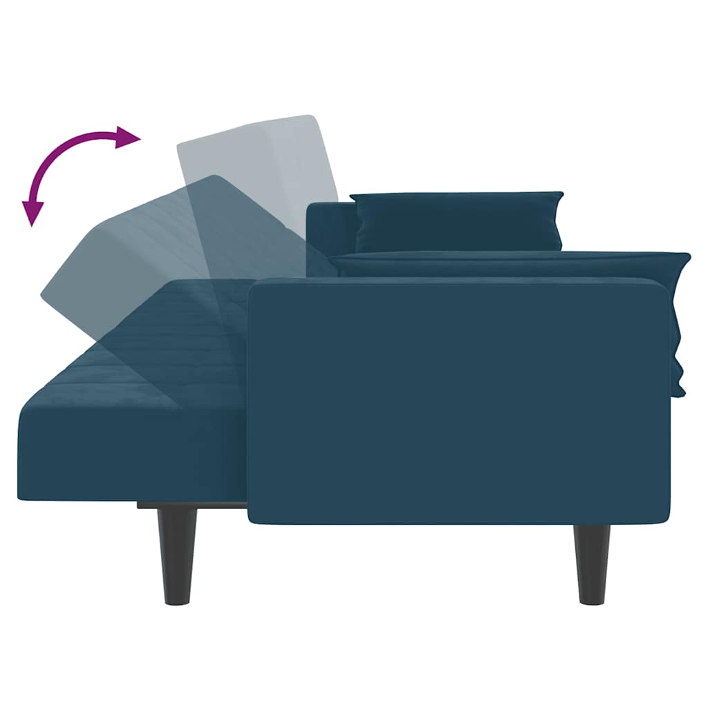 Divano Letto a 2 Posti con 2 Cuscini Blu in Velluto | homemem39