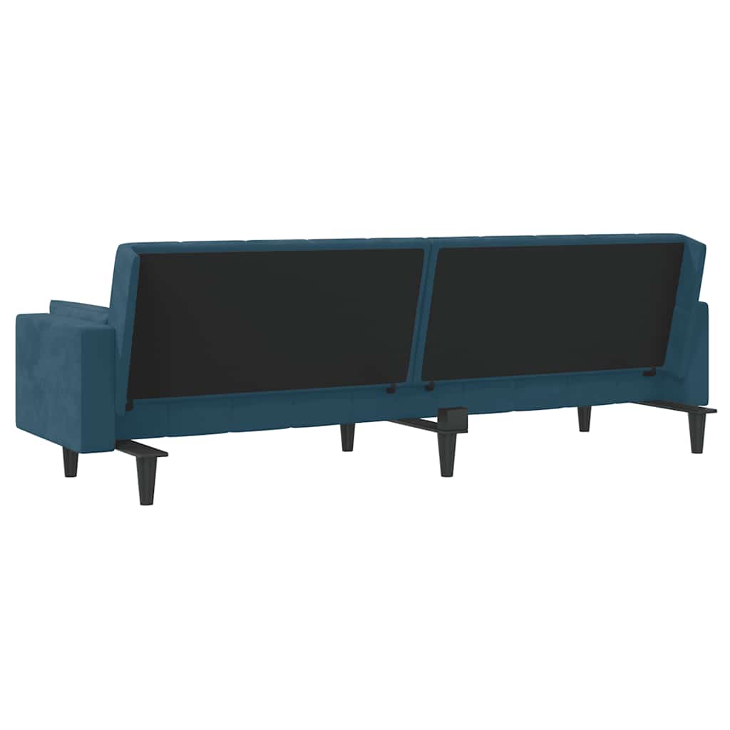 Divano Letto a 2 Posti con 2 Cuscini Blu in Velluto | homemem39