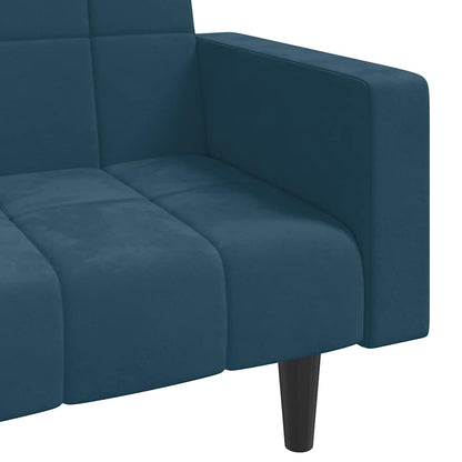 Divano Letto a 2 Posti con 2 Cuscini Blu in Velluto | homemem39