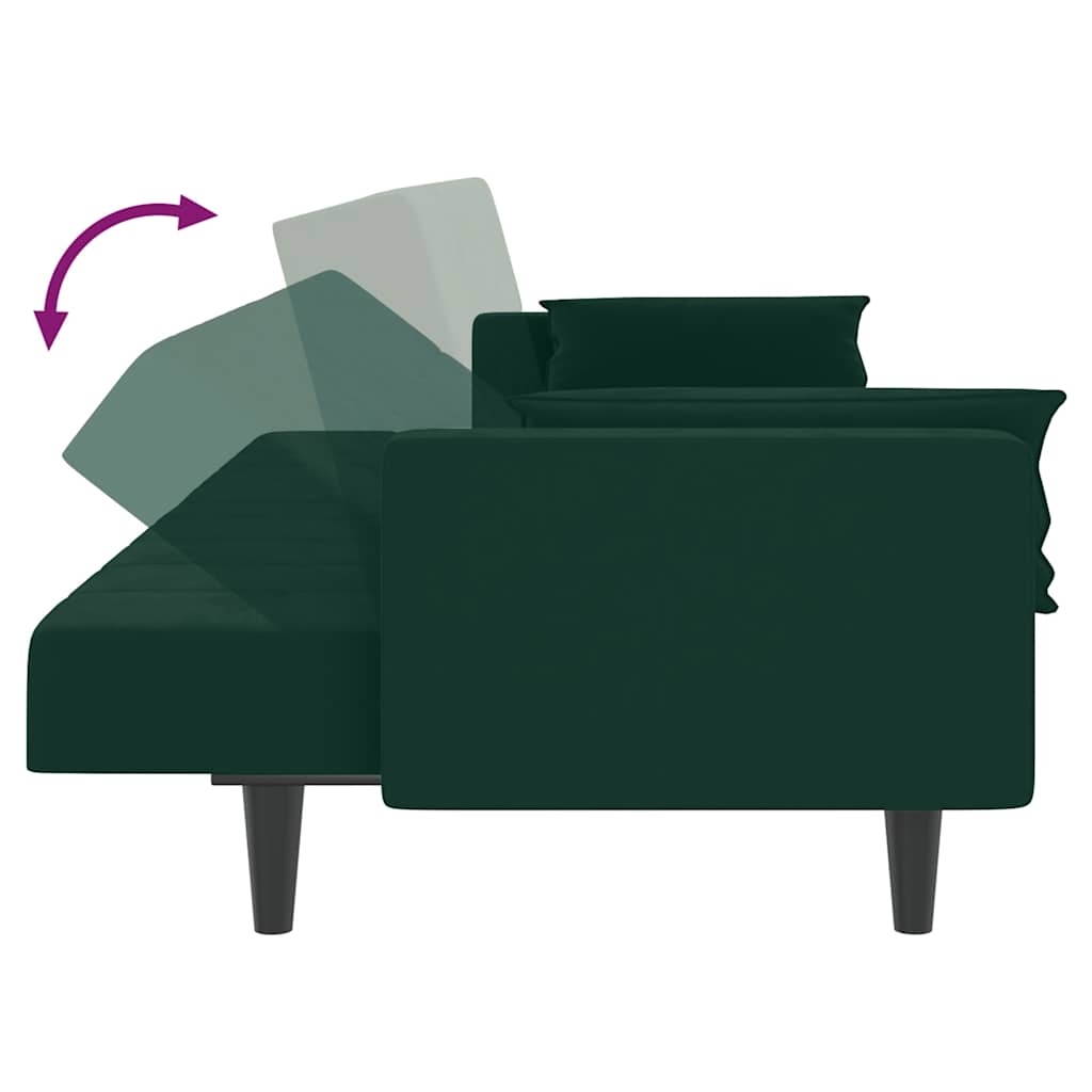Divano Letto a 2 Posti con 2 Cuscini Verde Scuro in Velluto | homemem39