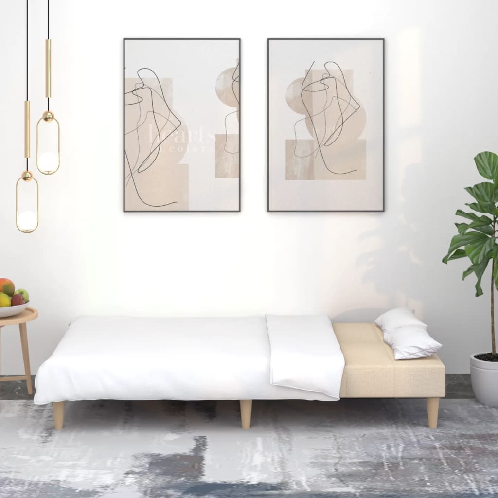 Divano Letto a 2 Posti Crema in Tessuto - homemem39