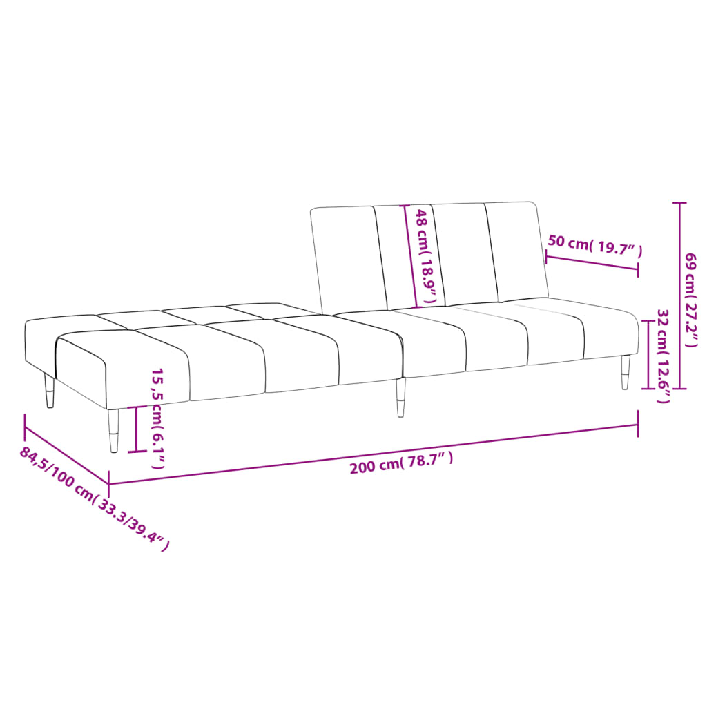 Hellgraues 2-Sitzer-Schlafsofa aus Samt