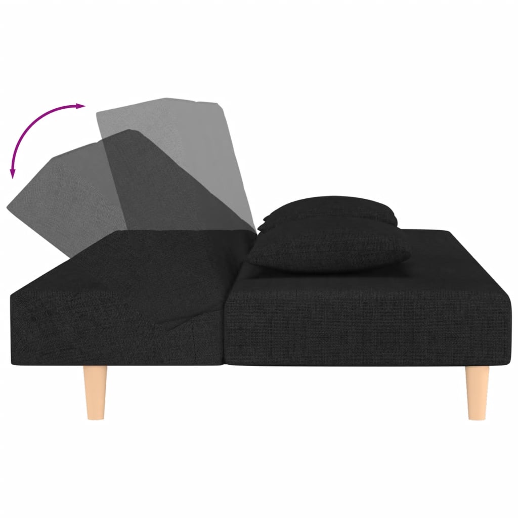 2-Sitzer-Schlafsofa mit 2 schwarzen Stoffkissen