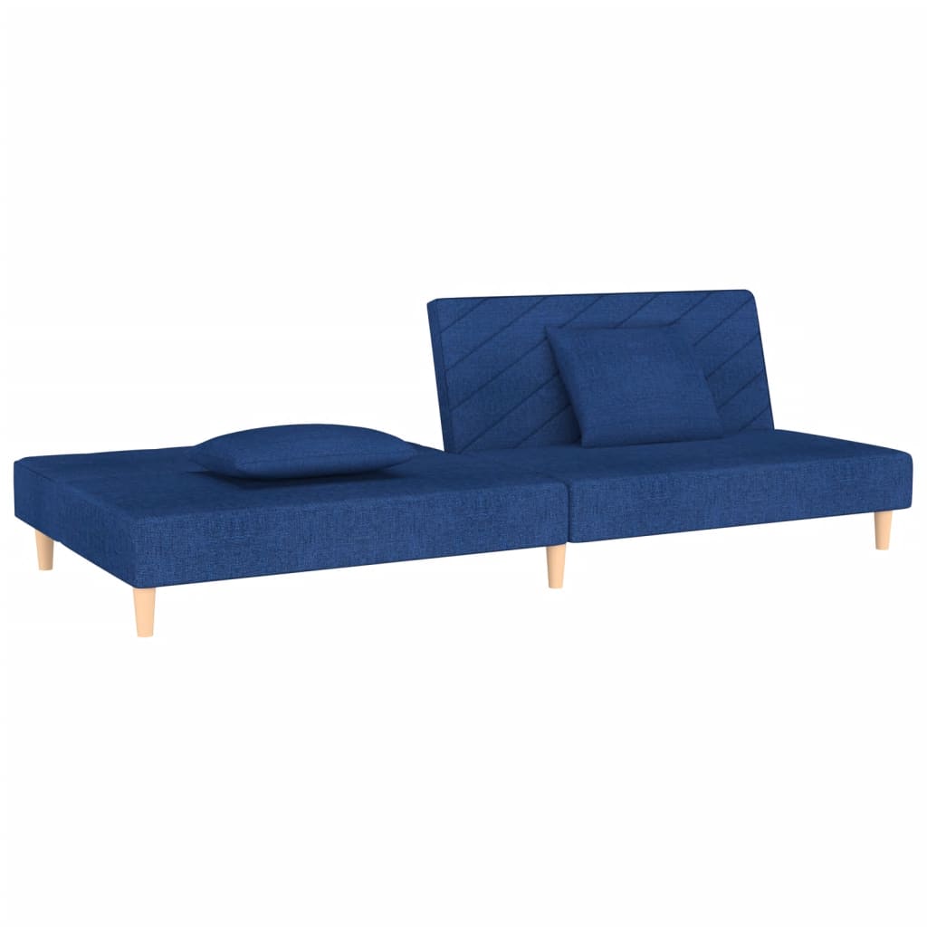 2-Sitzer-Schlafsofa mit 2 blauen Stoffkissen