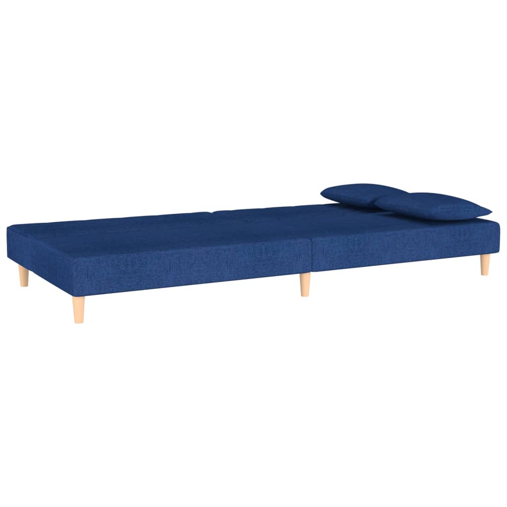 2-Sitzer-Schlafsofa mit 2 blauen Stoffkissen