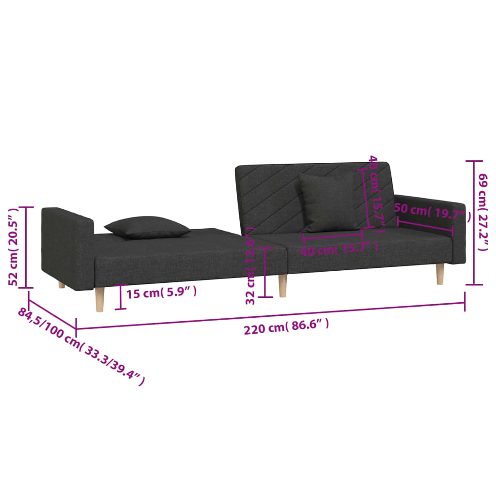 2-Sitzer-Schlafsofa mit 2 schwarzen Stoffkissen