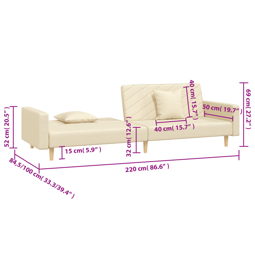 2-Sitzer-Schlafsofa mit 2 cremefarbenen Stoffkissen