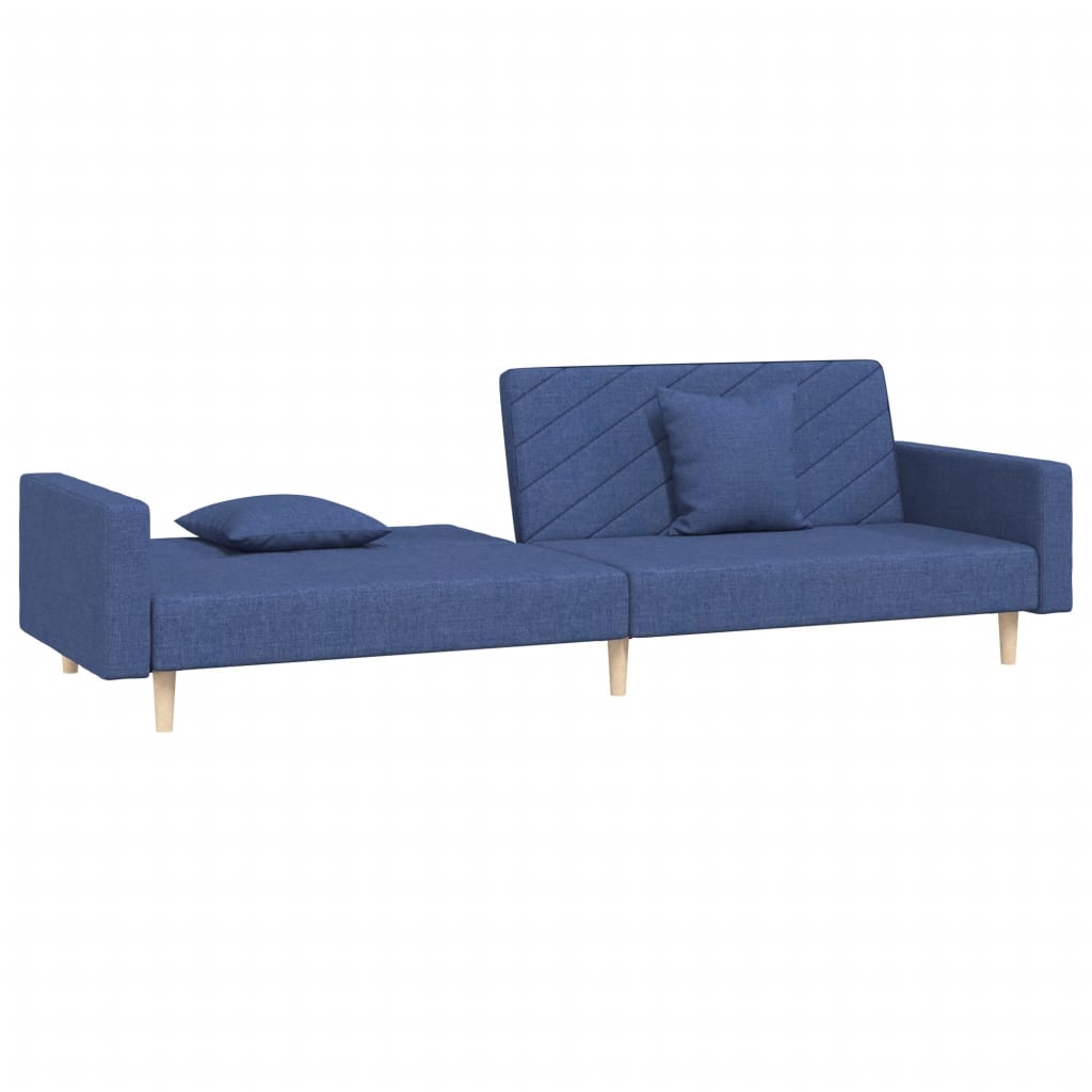 2-Sitzer-Schlafsofa mit 2 blauen Stoffkissen