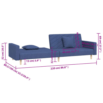 2-Sitzer-Schlafsofa mit 2 blauen Stoffkissen