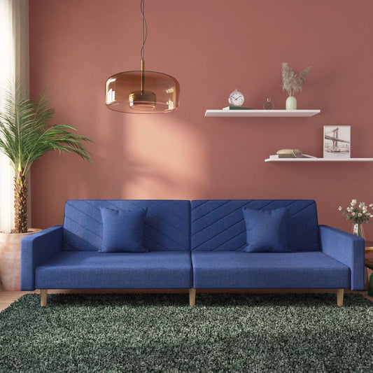 2-Sitzer-Schlafsofa mit 2 blauen Stoffkissen