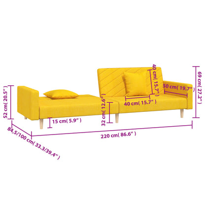 2-Sitzer-Schlafsofa mit 2 gelben Stoffkissen