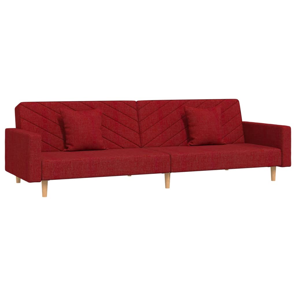 2-Sitzer-Schlafsofa mit 2 weinroten Stoffkissen